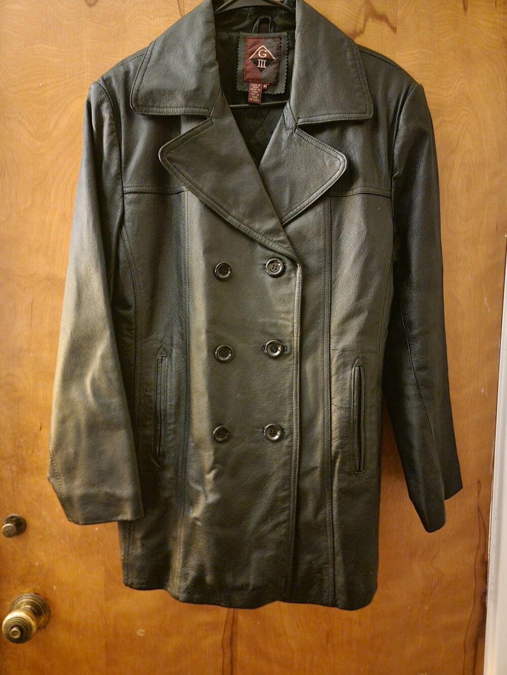 Women's Black Double-Breasted Leather Coat